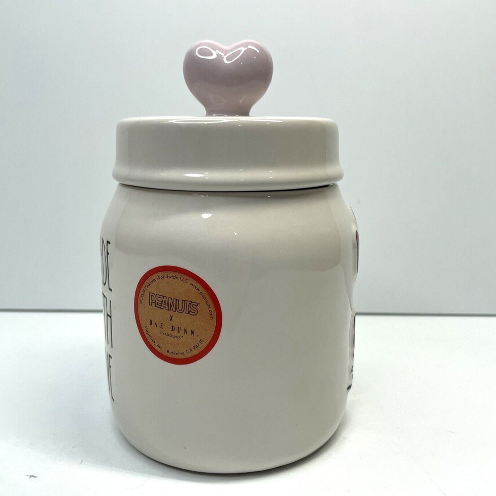 2025 Rae Dunn Peanuts "Made With Love" Snoopy Valentine's Day Canister Jar - Picture 2 of 6